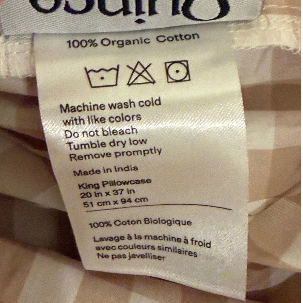 Quince Cafe Gingham Organic Cotton Sheet Set King Fitted Sheet 2 Shams 3Pc Set